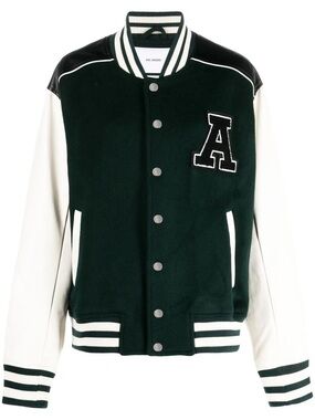 Axel Arigato Green Varsity Leather and Wool Jacket